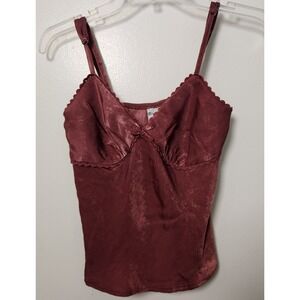 Burgundy Y2K Babydoll Cami Adjustable‎ Milkmaid XS Feminine No Boundaries Lace